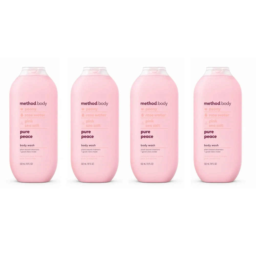 4x Method Body Wash Pure Peace 18 oz Paraben-Free Phthalate-Free‎ Vegan Formula